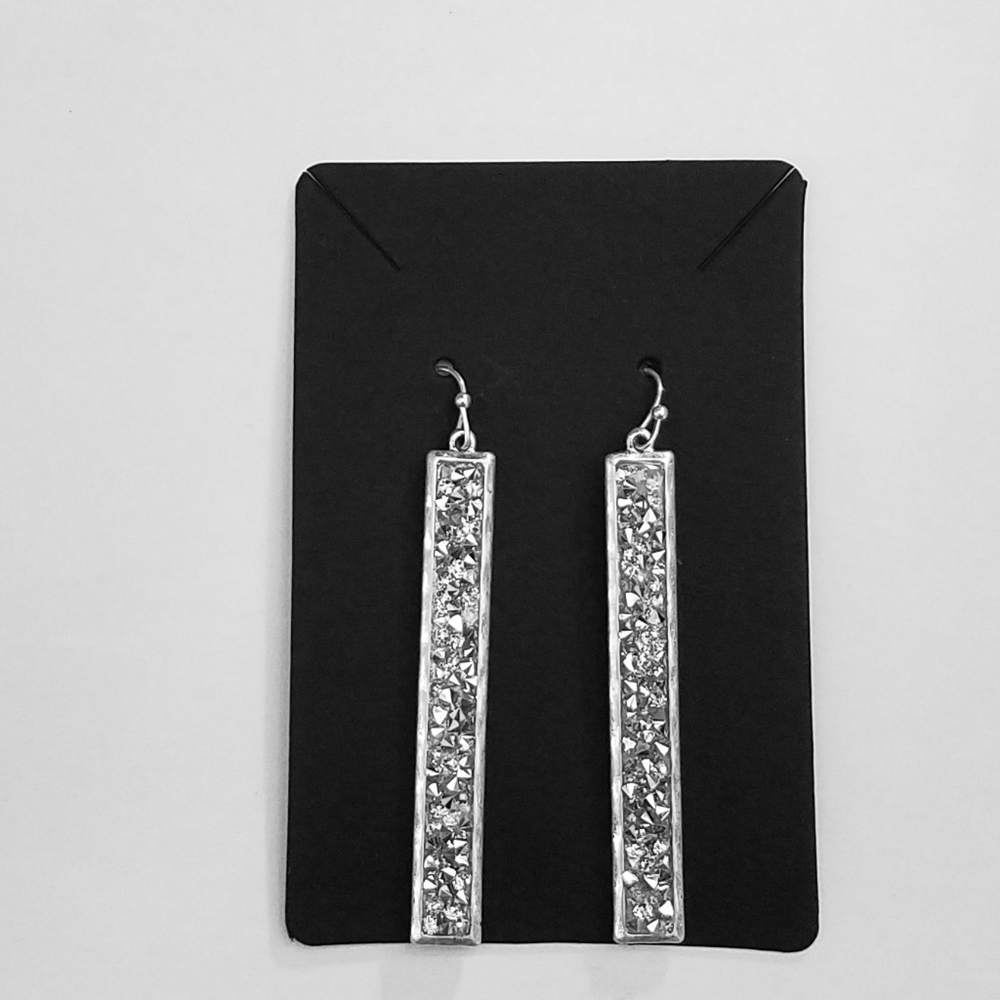 Silver Stone Bar Dangle Earrings (NWOT)
